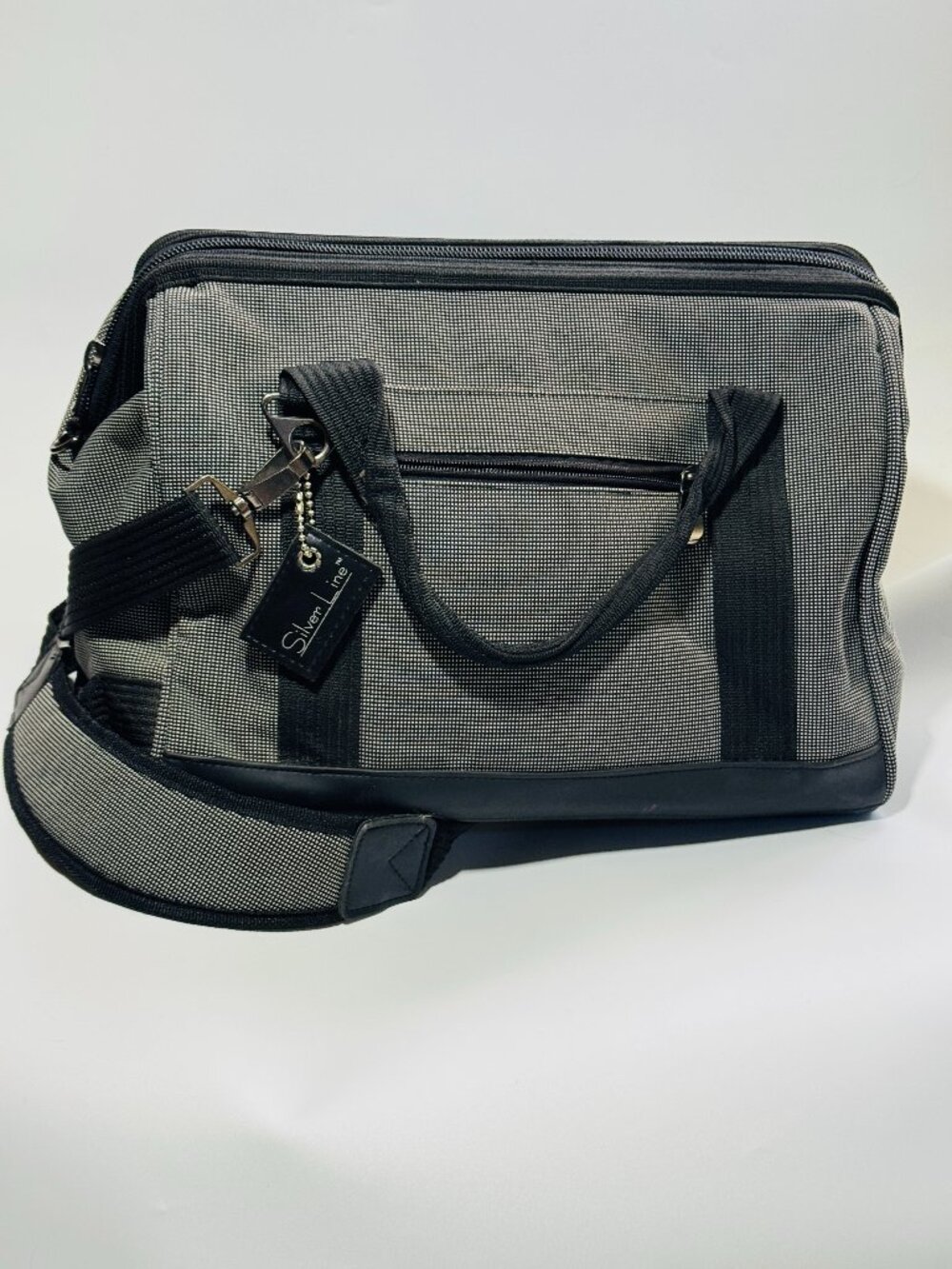 Silver Line Baby Diaper Bag Blk/Grey Woven Tote Organizer Travel Shoulder Strap